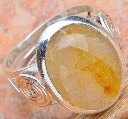 17mm GENUINE RUTILATED QUARTZ RING 925 SILVER